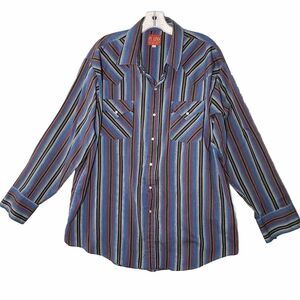 ELY Plains Western Shirt Men XL Striped Pearl Snap Vintage Cowboy Long Sleeve